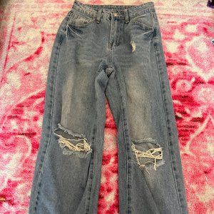 Wide Leg Super High Rise Mid-Wash Jeans